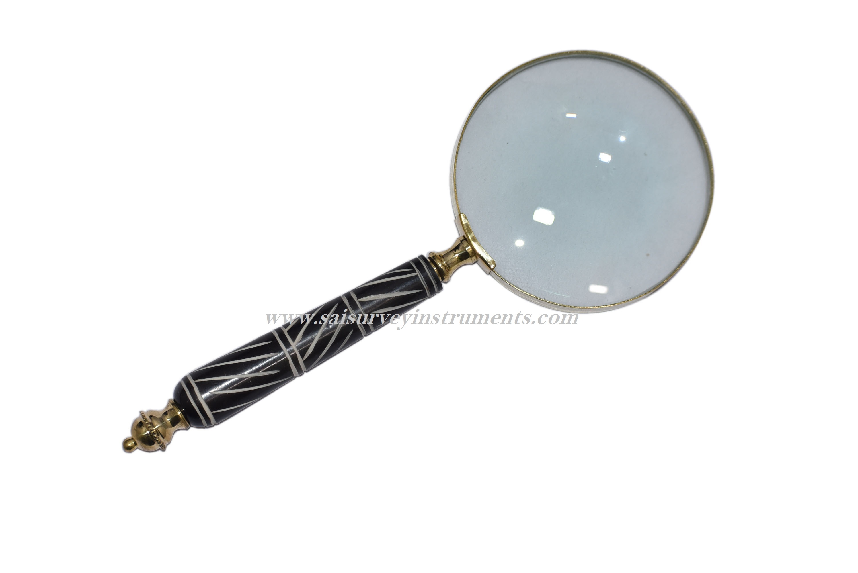 Brass Handle Magnifier - 2.5 Inch Shiny Polished Nautical Vintage Style | Handmade Floral Design, Decorative Gift & Home Accent