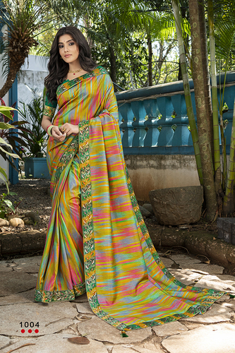 Digital Printed Saree - Art Silk, Multi Color | Party Wear with Laces, Elegant Indian Style