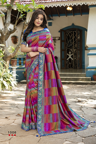 Digital Printed Saree - Art Silk, Multi Color | Party Wear, Other Indian Style, Printed Pattern, Lace Closure