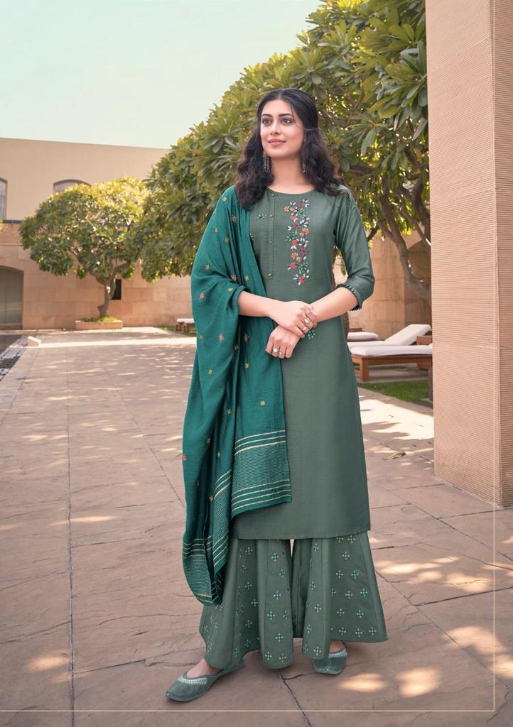 Dry Cleaning Riwaaz Heavy Handwork On Bemberg Silk Kurtis With Plazzo Dupatta