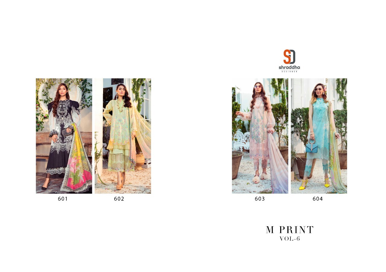 Multi Color Shraddha Designer M Print Vol 6 Lawn Cotton Print With Embroidery Pakistani Suit Catalog