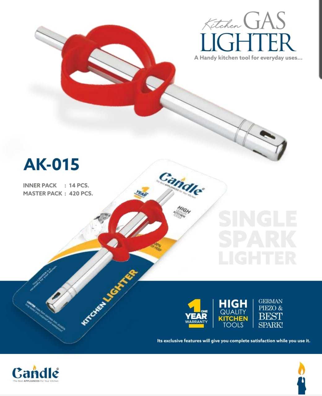 Kitchen Gas - Stainless Steel, 8 Inch Size, Silver Color | Strong Spark, Durable Metal Design, 10 Boxes Included