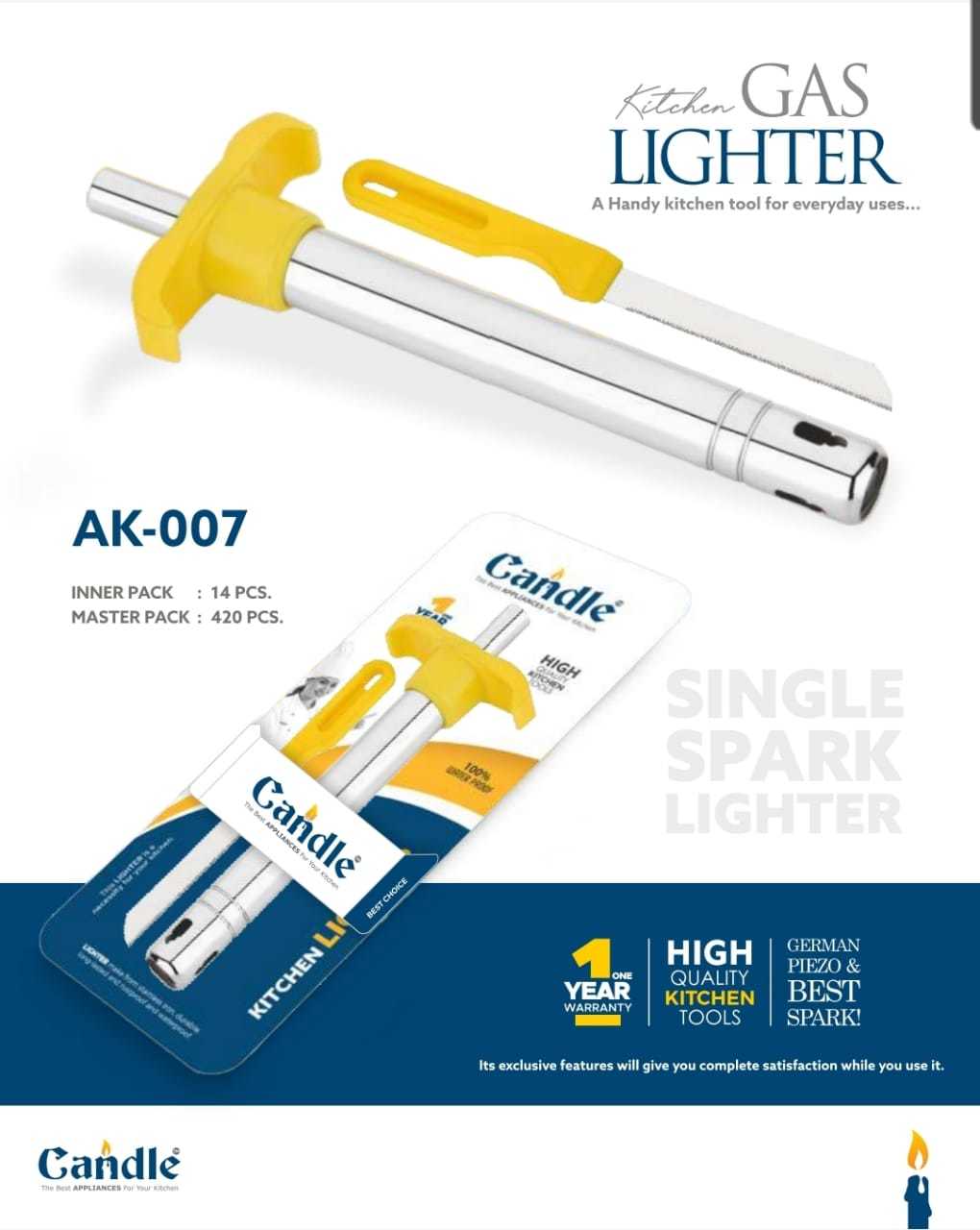 Kitchen Gas - Stainless Steel, 8 Inch Size, Silver Color | Strong Spark, Durable Metal Design, 10 Boxes Included