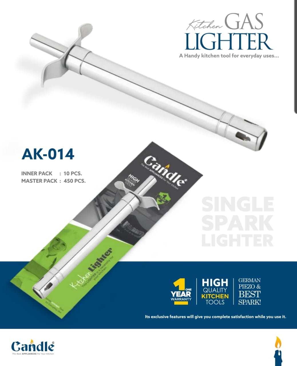 Kitchen Gas - Stainless Steel, 8 Inch Size, Silver Color | Strong Spark, Durable Metal Design, 10 Boxes Included