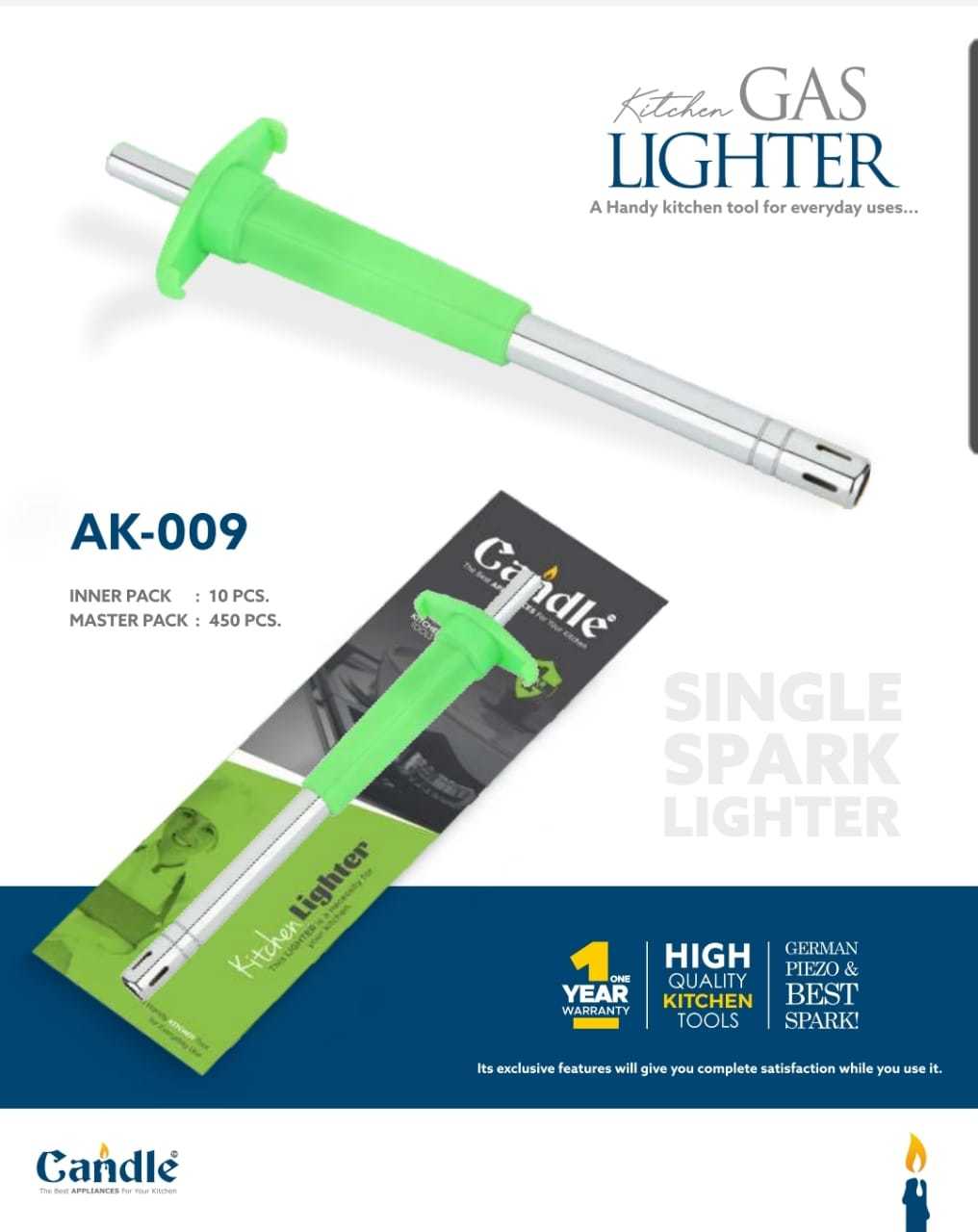Kitchen Gas - Stainless Steel, 8 Inch Size, Silver Color | Strong Spark, Durable Metal Design, 10 Boxes Included