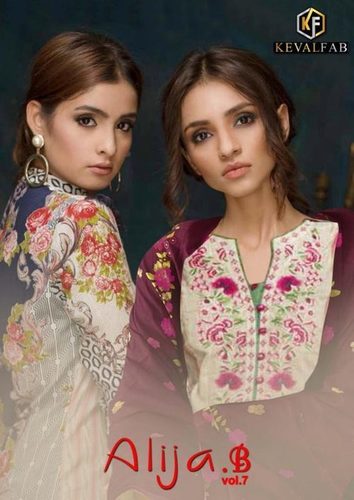 Keval Fab Alija B Vol 7 - Cotton Unstitched Dress Material 2.35m Top, 2.00m Bottom, 2.25m Dupatta, Multi Color, Casual Ethnic Wear, Full Sleeves, Printed Design