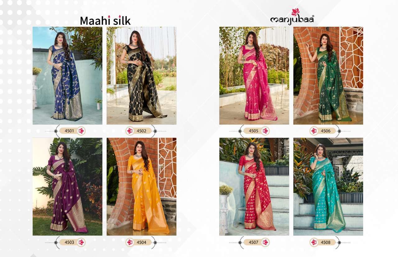 Multi Color Manjubaa Maahi Silk Printed Fancy Saree Catalog