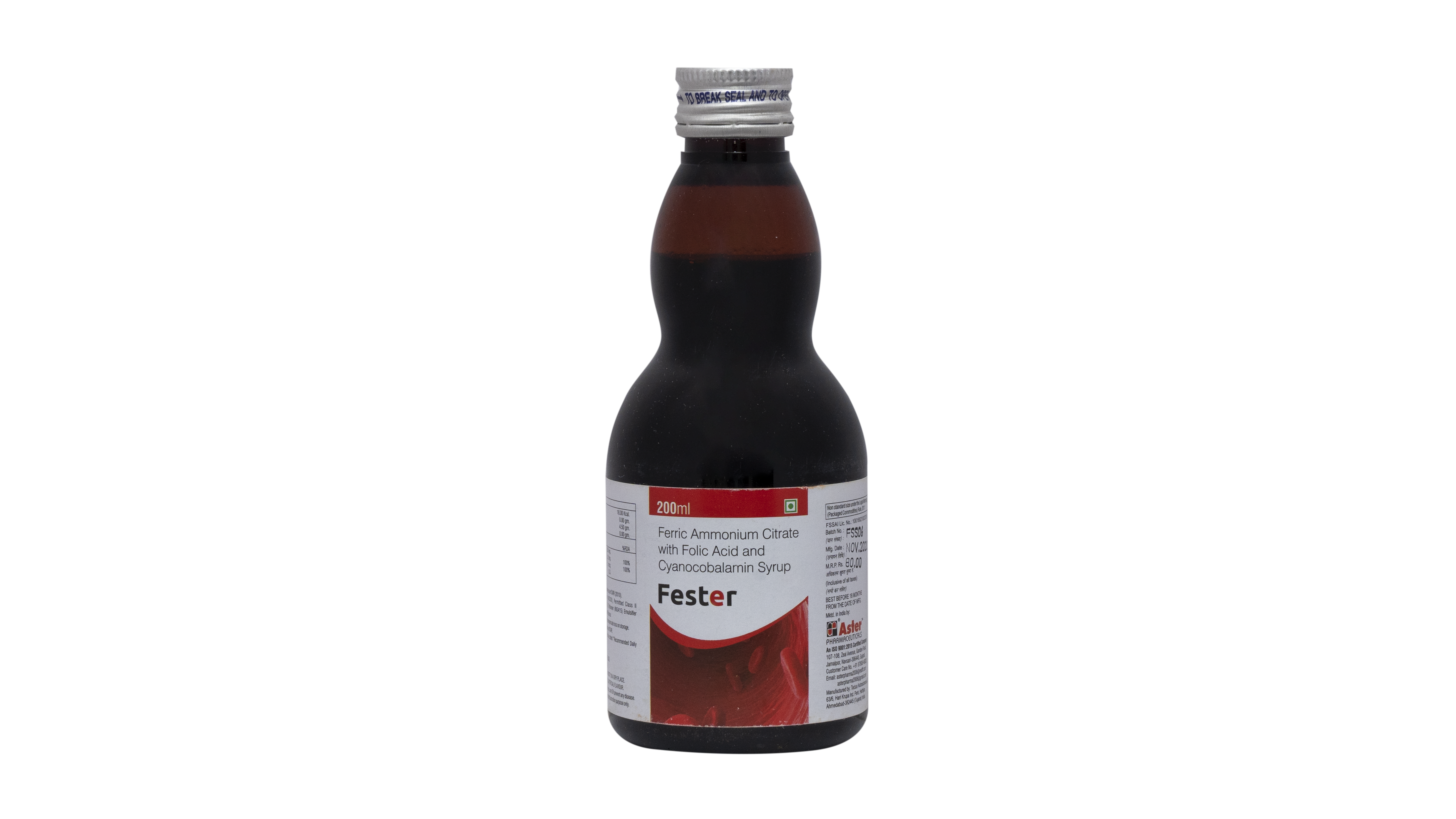 Fester Syrup Ingredients: Ferric Ammonium Citrate 200 Mg + Folic Acid 1 Mg + Cyanocobalamin 5 Mcg