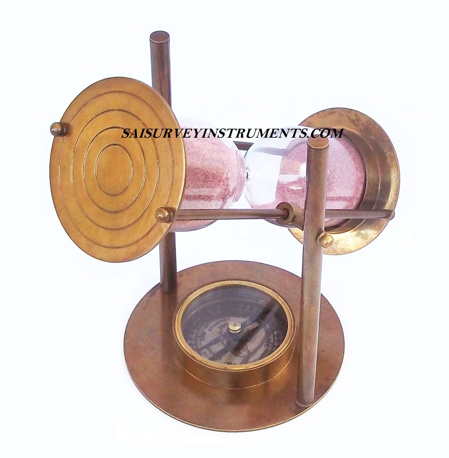 As Shown In Picture Brown Antique Sand Timer With Compass 5 Minutes