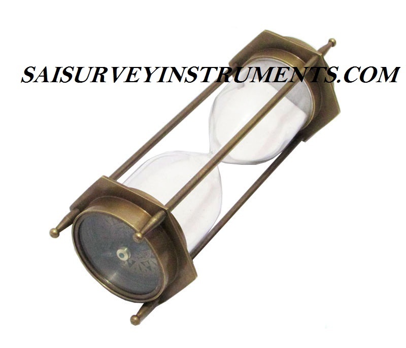 Brown Antique Sand Timer With Two Sided Compass 5 Minutes