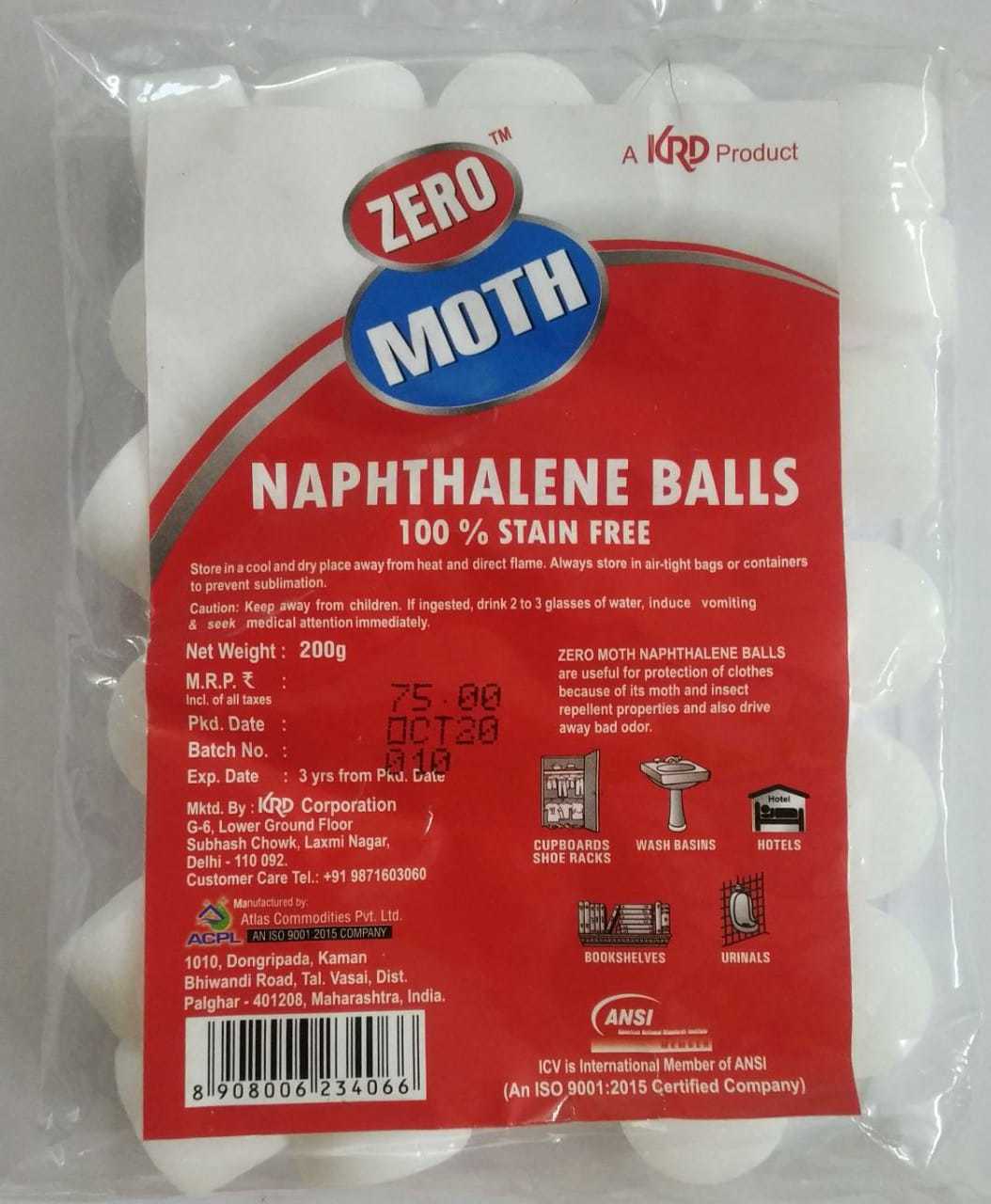 Zero Moth Naphthalene Balls - 100 Grams | White Color, Household And Commercial Air Freshener