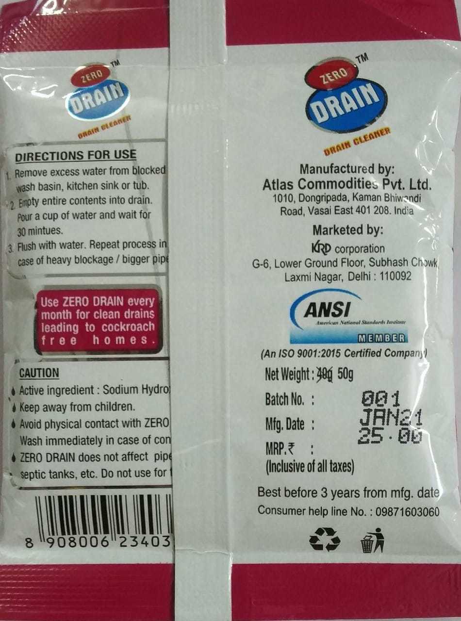 Zero Drain Cleaner Application: Household