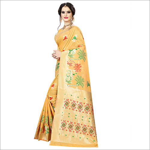 Multicolor Ladies Designer Print Cotton Silk Saree