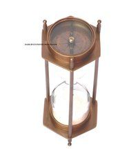 Brown Antique Brass Sand Timer With Two Sided Compass 5 Minute