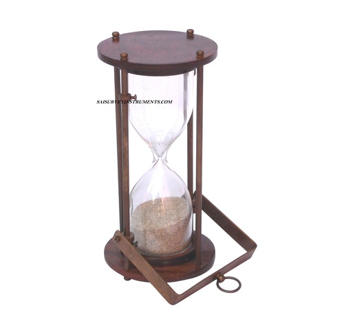 Brown Antique Brass & Wood Hanging Sand Timer 3 Minutes