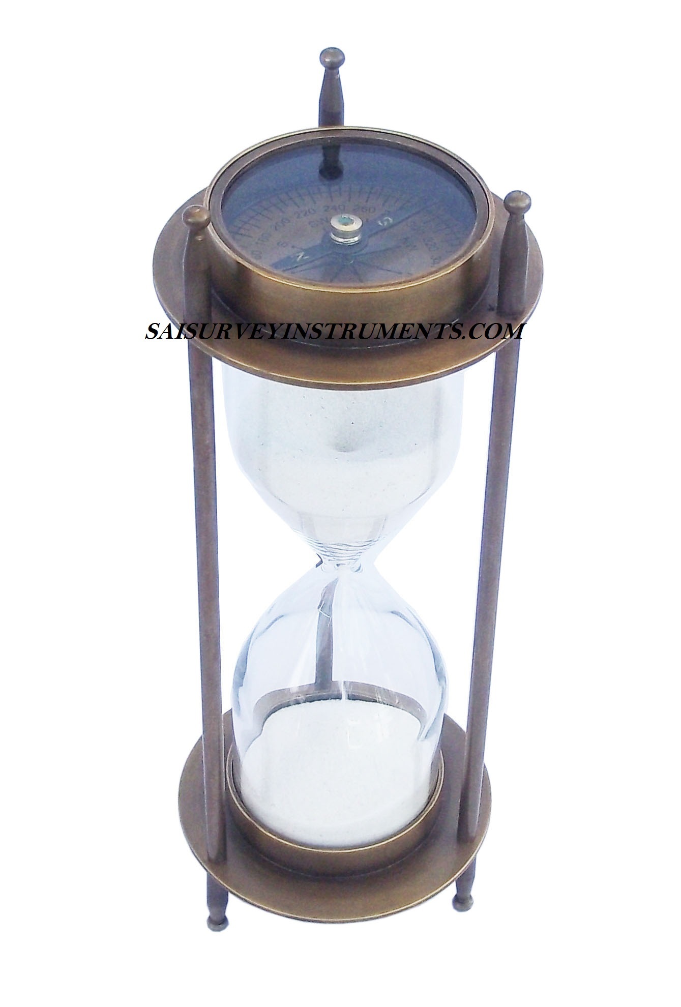 Brown Antique Brass Sand Timer With Two Sided Compass