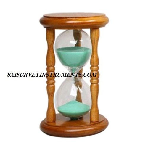 Brown Nautical Wooden Hourglass Sand Timer With Green Sand (5 Min)