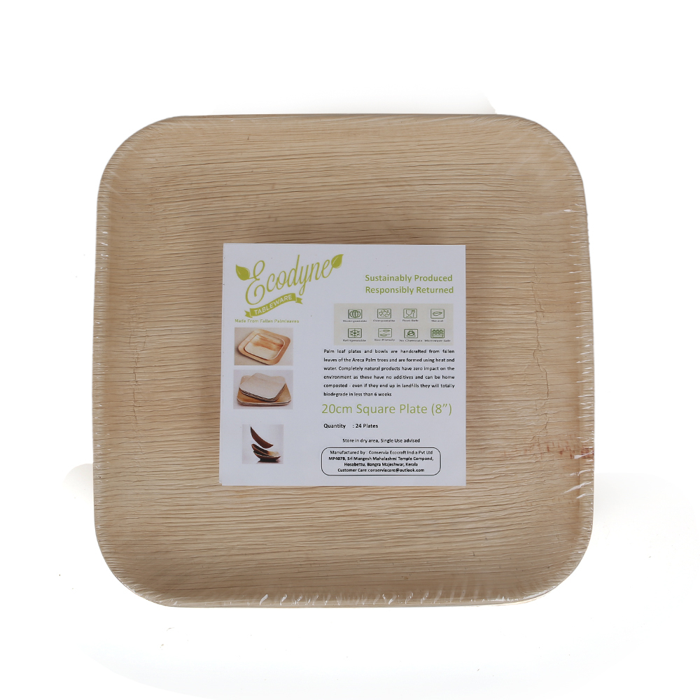 Disposable Areca Palm Leaf Plates - 8 Inch Square | 100% Natural, Export Quality, Eco Friendly, Available In Bulk