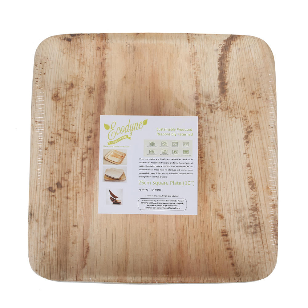 Disposable Areca Palm Leaf Plates - 10 Inch Square | 100% Natural, Export Quality, Eco Friendly, Available In Bulk