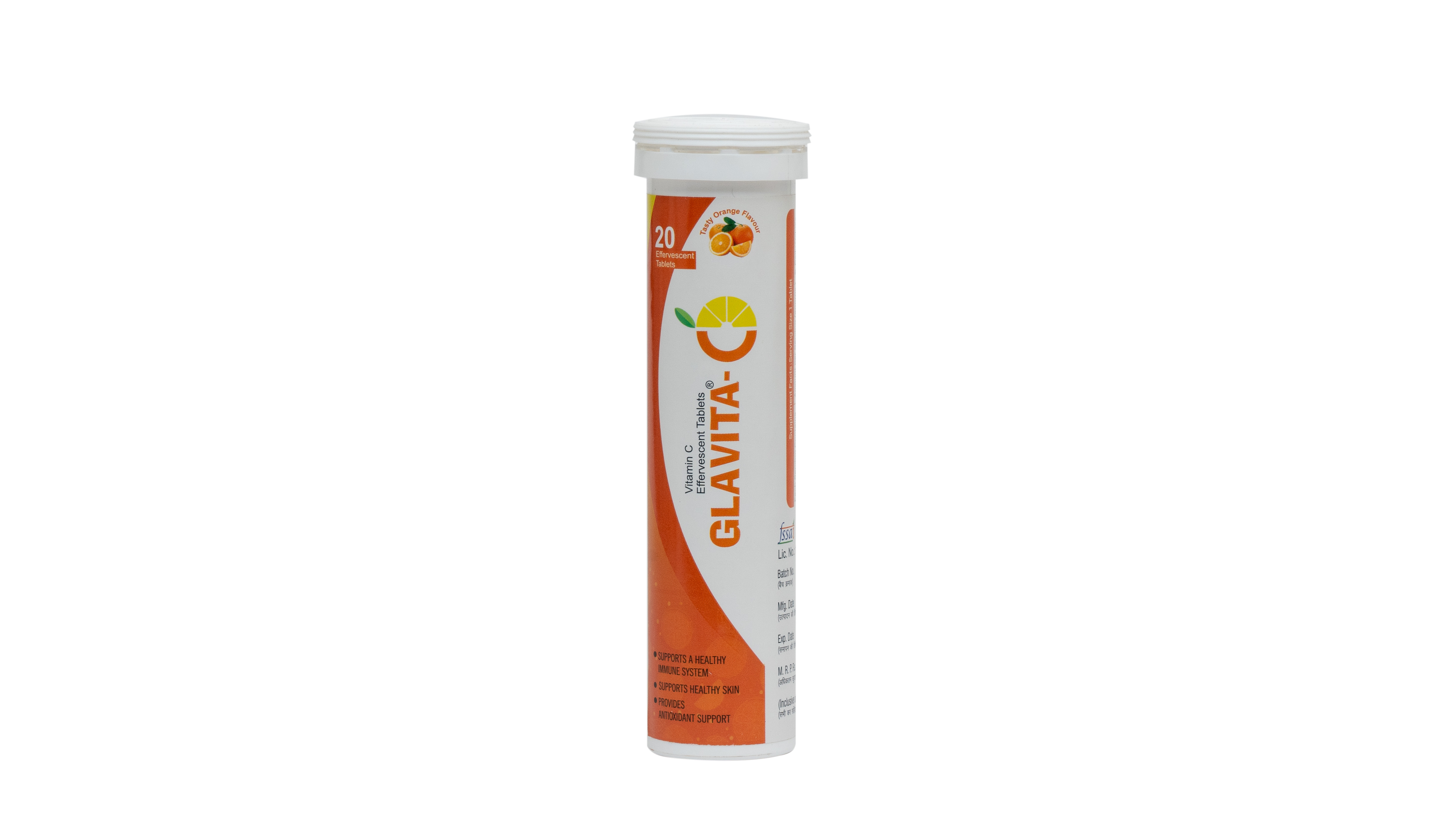 Glavita - C Vitamin C Effervescent Tablets 40mg + Sodium Ascorbate 517.5mg | Boosts Immunity Supports Collagen Production Antioxidant Protection Against Uv Damage Improves Skin Brightness