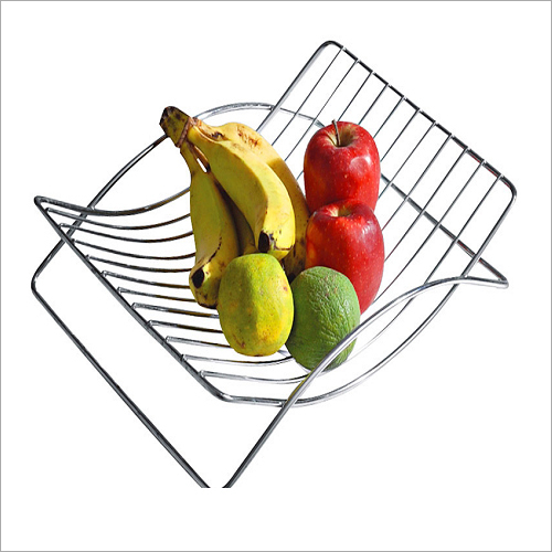 Fruit Tray - 12 x 8 x 6 inches , Stainless Steel Wire Mesh Design, Polished Silver Finish, 2 lbs Capacity