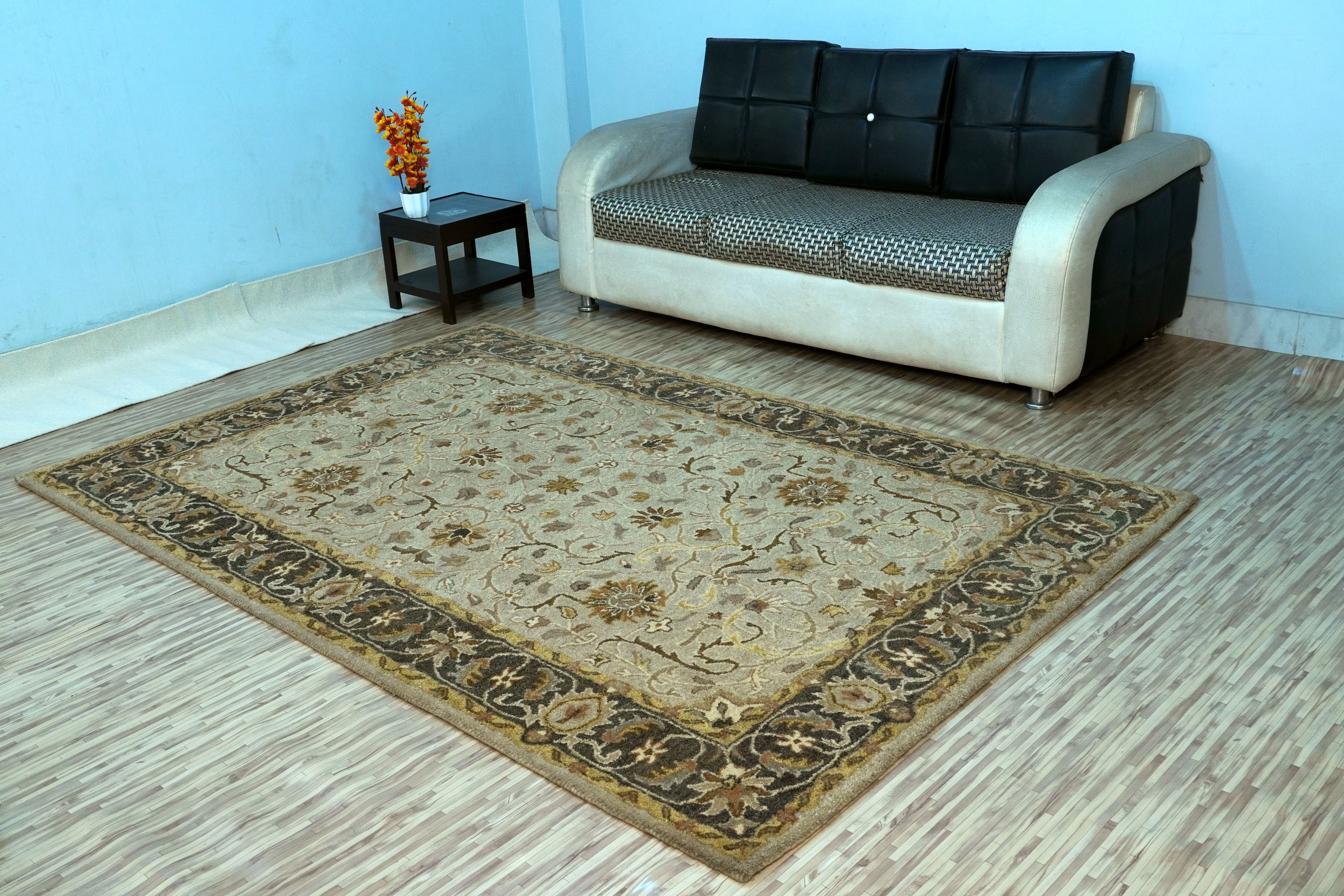 Hand Tufted Woolen Carpets - Persian Design, 12-14 Mm Thickness | Customized Sizes, Anti-slip, Easy To Clean