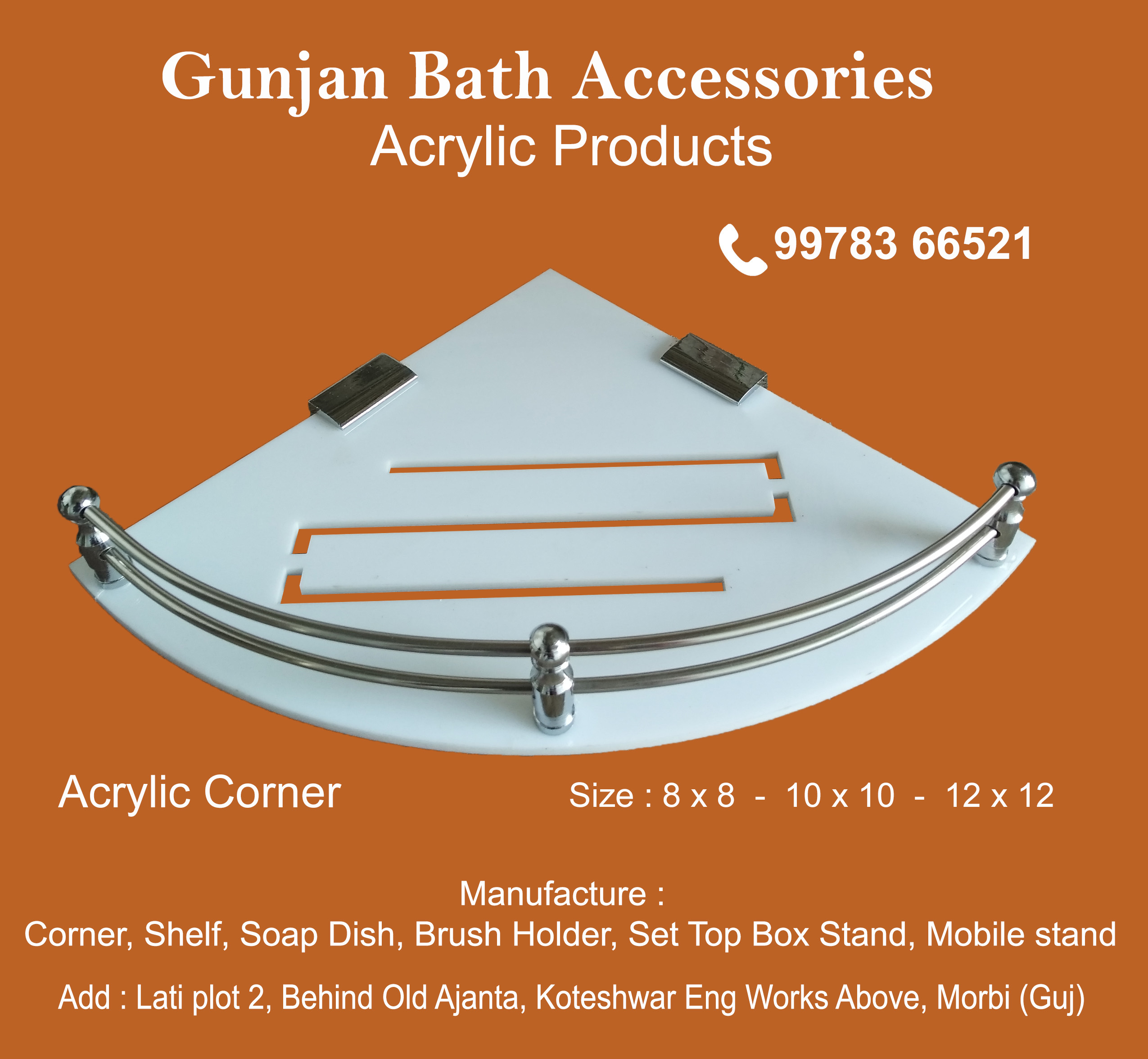 Acrylic Corner - Plastic Round Shelf Stand Set, 8x8 To 12x12 Inch Dimensions, 5mm Thickness, Ideal For Home Decoration