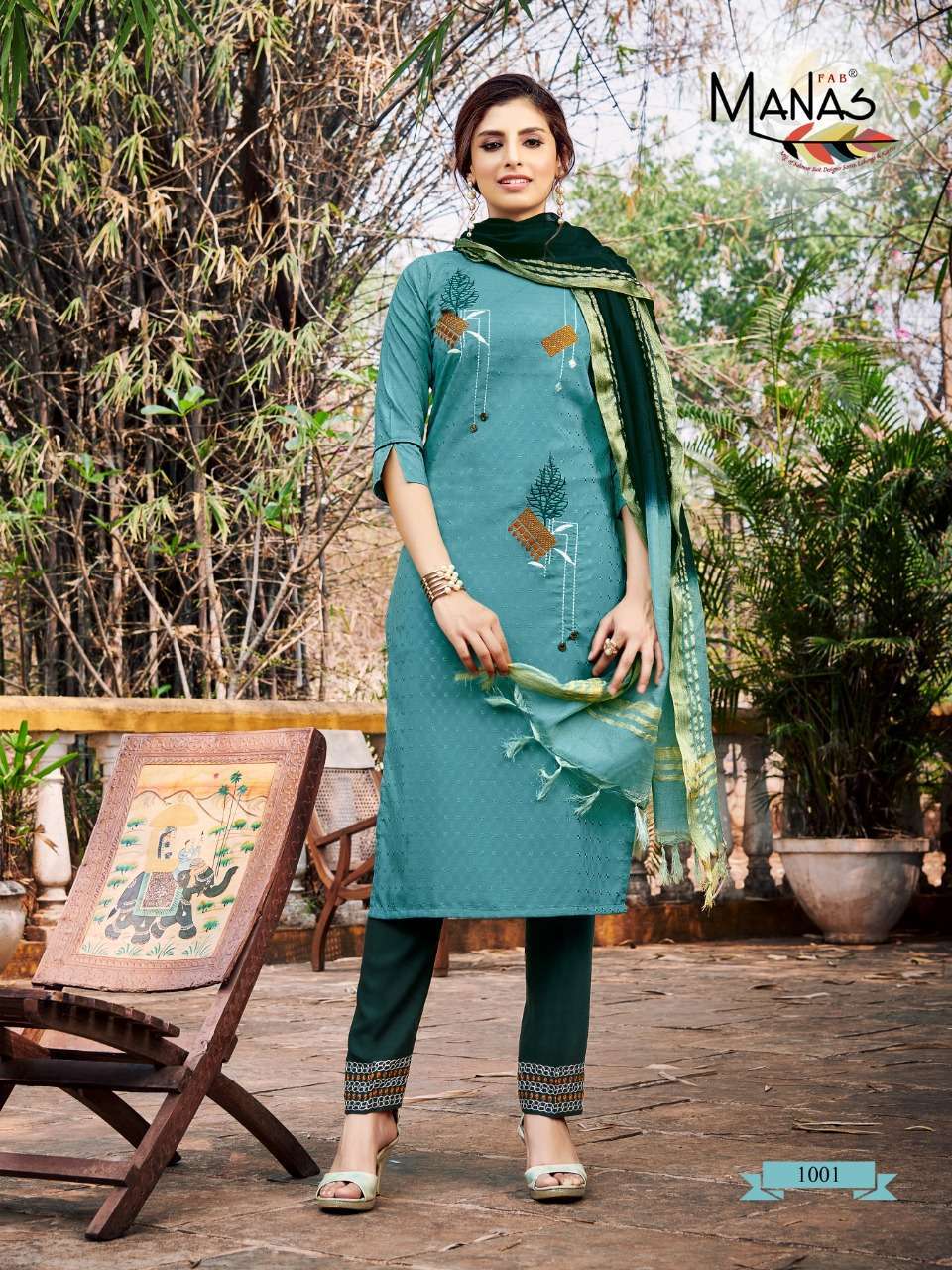 Multi Color Manas Fab Kaara Fancy Dobby Weaving With Embroidered Readymade Suit Catalog