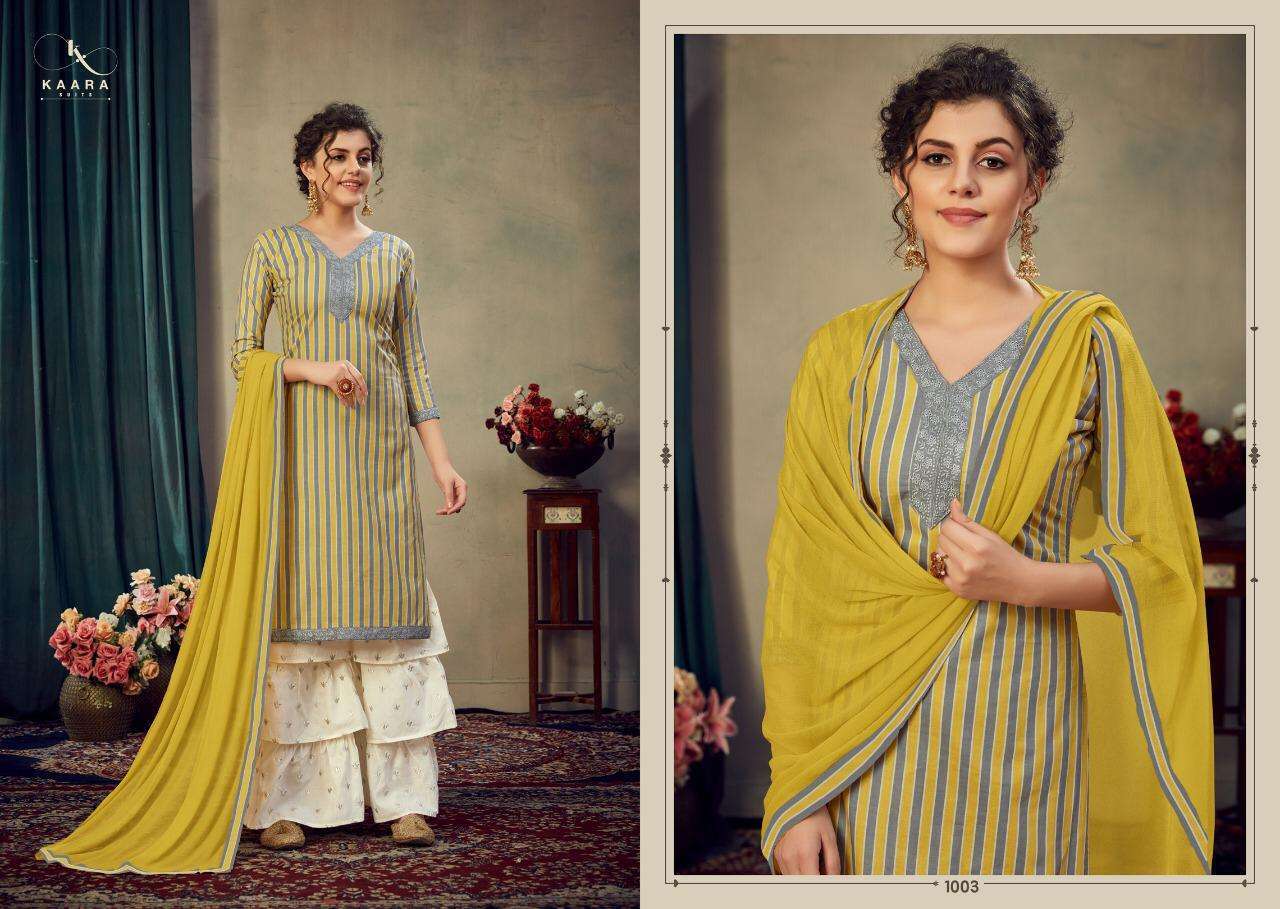 Multi Color Kaara Suits Ding Dong Jam Satin Print With Embroidery Work Sharara Suit Catalog