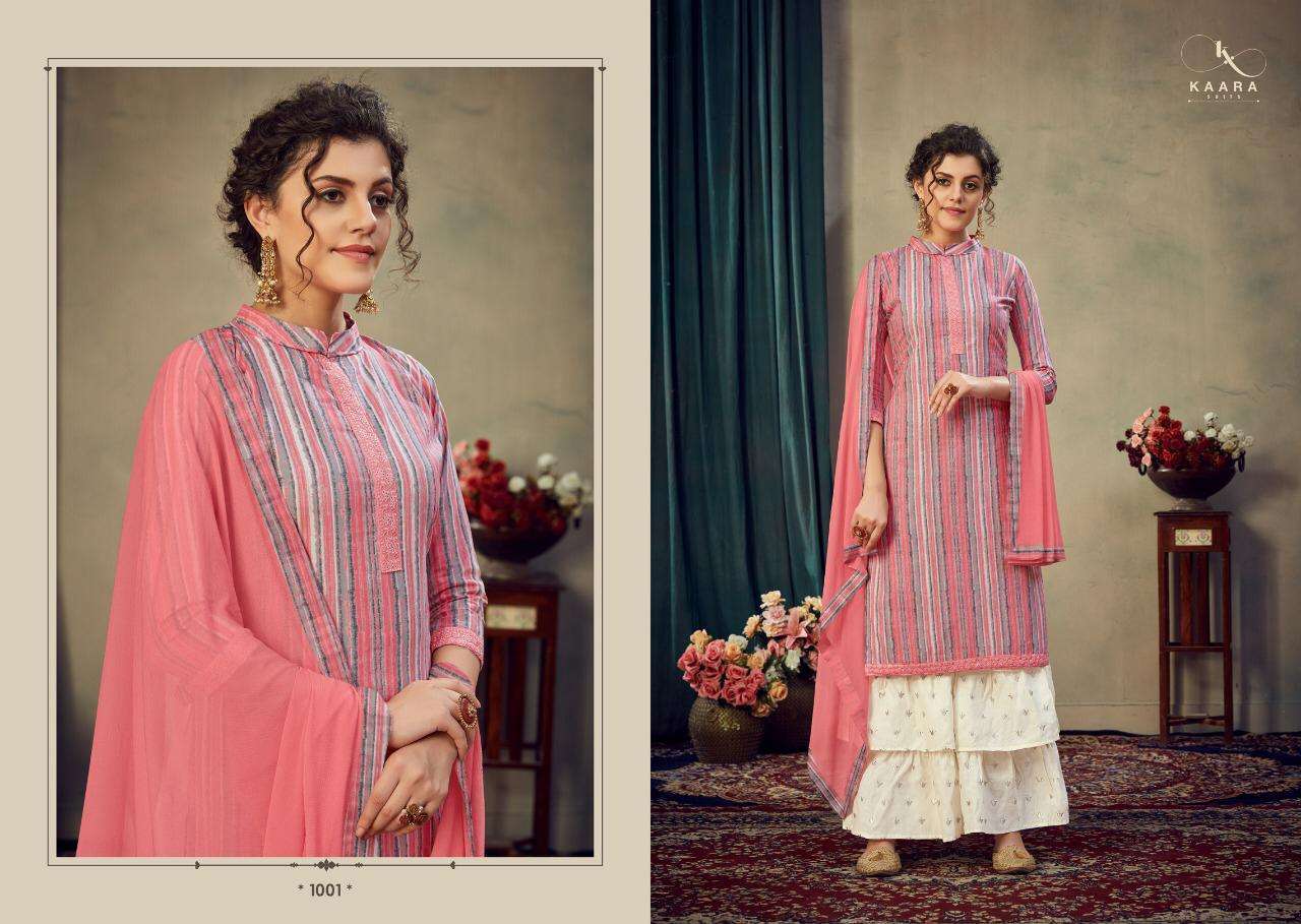 Multi Color Kaara Suits Ding Dong Jam Satin Print With Embroidery Work Sharara Suit Catalog