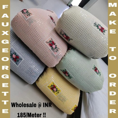 Faux Georgette All Over Sequence Multi Thread Machine Embroidery