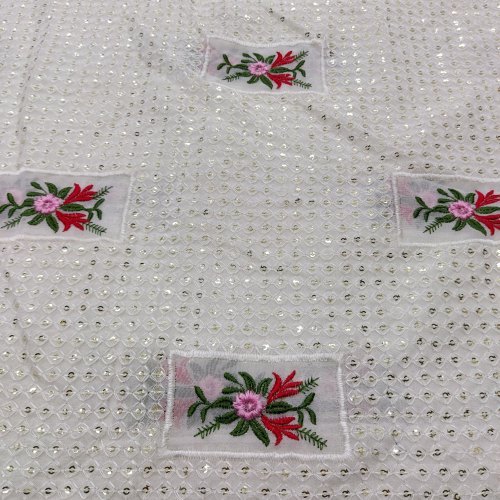 Faux Georgette All Over Sequence Multi Thread Machine Embroidery