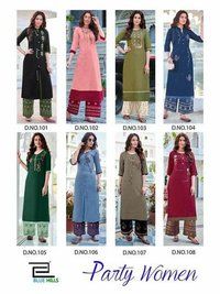 Dry Cleaning Party Women Rayon Slub Kurti With Pant