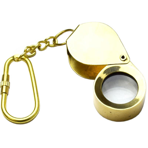 Golden Solid Brass Key Chain Nautical Folding Magnifier Glass