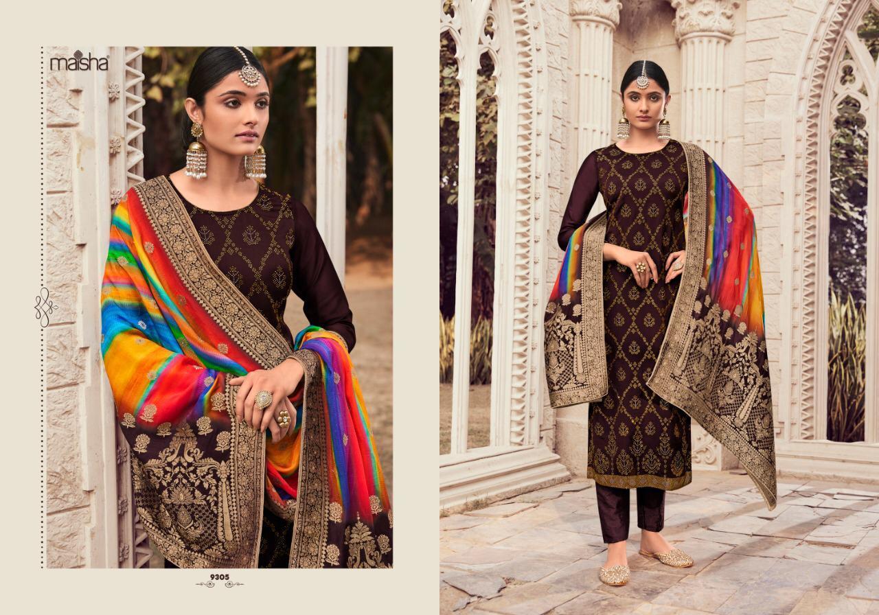Maisha Khwahish Designer Salwar Suit - Pure Silk With Heavy Sarvoski Work, Multi-color Unstitched Fabric, Handwork Embroidery, Digital Print Dupatta, Ethnic Indian Style