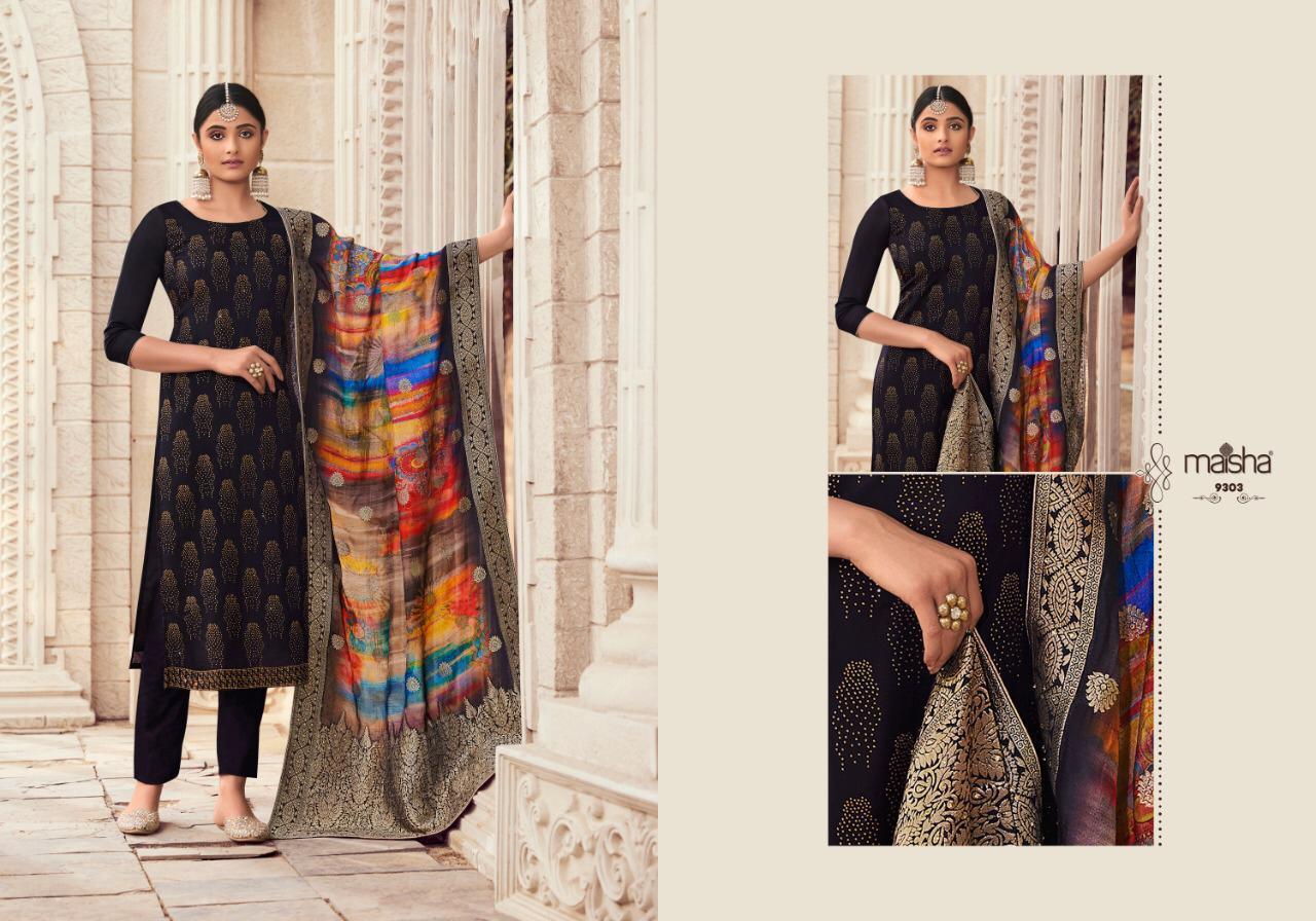 Maisha Khwahish Designer Salwar Suit - Pure Silk With Heavy Sarvoski Work, Multi-color Unstitched Fabric, Handwork Embroidery, Digital Print Dupatta, Ethnic Indian Style