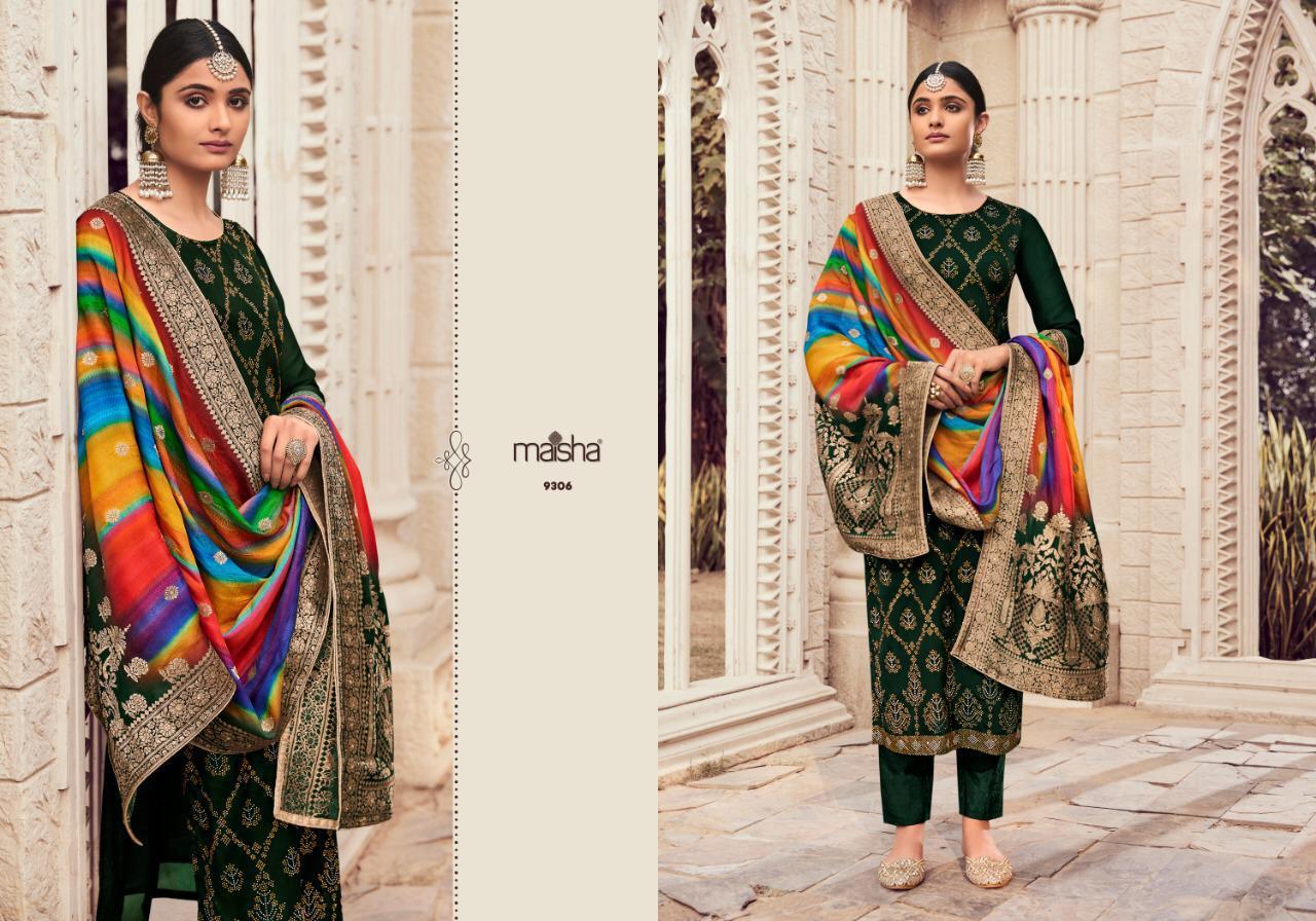 Maisha Khwahish Designer Salwar Suit - Pure Silk With Heavy Sarvoski Work, Multi-color Unstitched Fabric, Handwork Embroidery, Digital Print Dupatta, Ethnic Indian Style