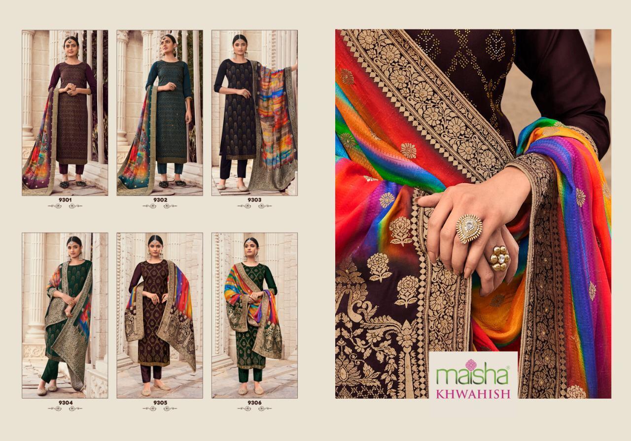 Maisha Khwahish Designer Salwar Suit - Pure Silk With Heavy Sarvoski Work, Multi-color Unstitched Fabric, Handwork Embroidery, Digital Print Dupatta, Ethnic Indian Style