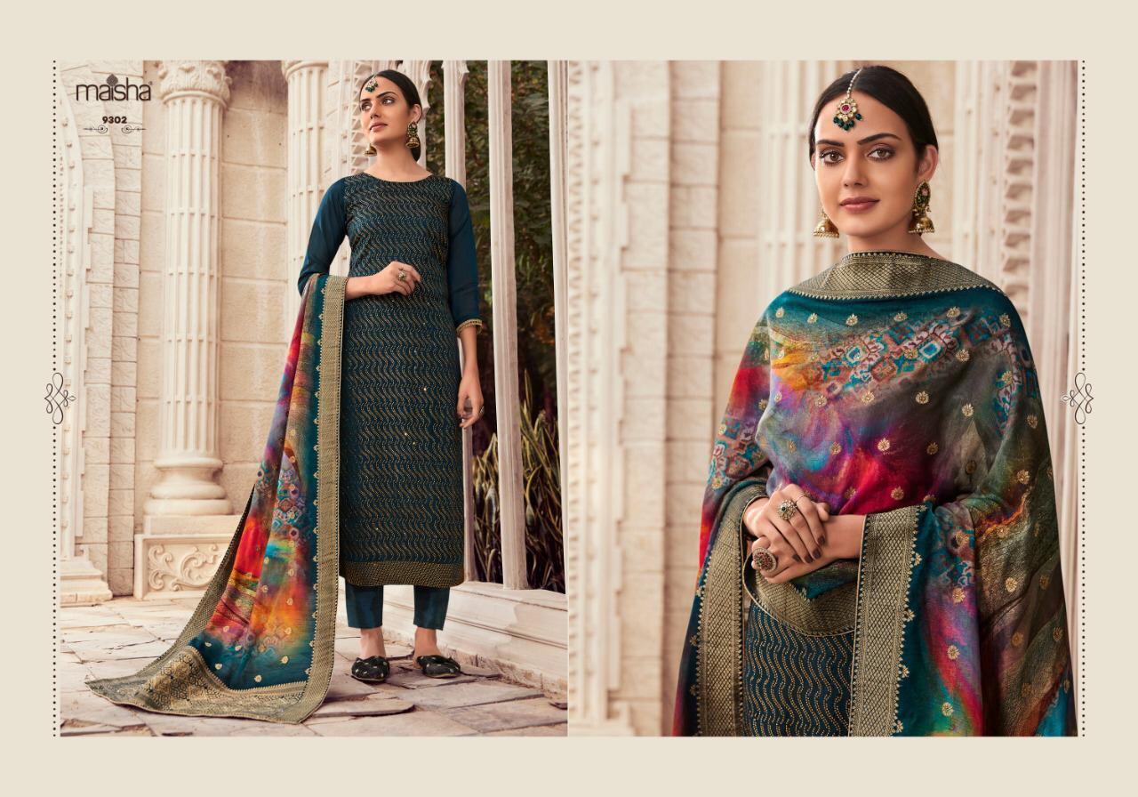Maisha Khwahish Designer Salwar Suit - Pure Silk With Heavy Sarvoski Work, Multi-color Unstitched Fabric, Handwork Embroidery, Digital Print Dupatta, Ethnic Indian Style