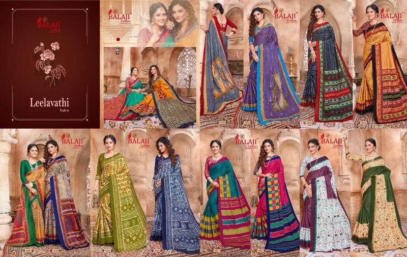 Balaji Cotton Leelavathi Vol 8 Cotton Printed Fancy Saree Catalog - Cotton Fabric, Unstitched Size, Multi Color, Printed Pattern | Suitable For Ethnic Occasions, All Seasons