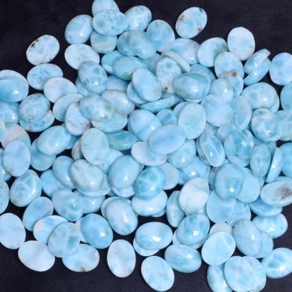 Larimar Oval Cabochon - 7x9mm Aaa Quality , Natural Blue Loose Gemstone