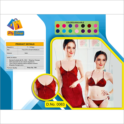 लेडीज़ सैटिन फैंसी अंडरवीयर और नाइट ड्रेस 2 पीस सेट