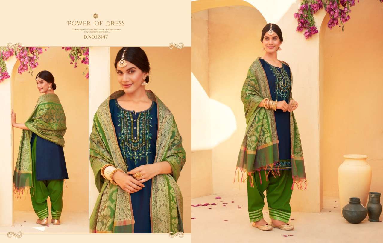 Multi Color Kalaroop Sunheri By Patiyala Vol 4 Jam Silk With Work Readymade Suit Catalog