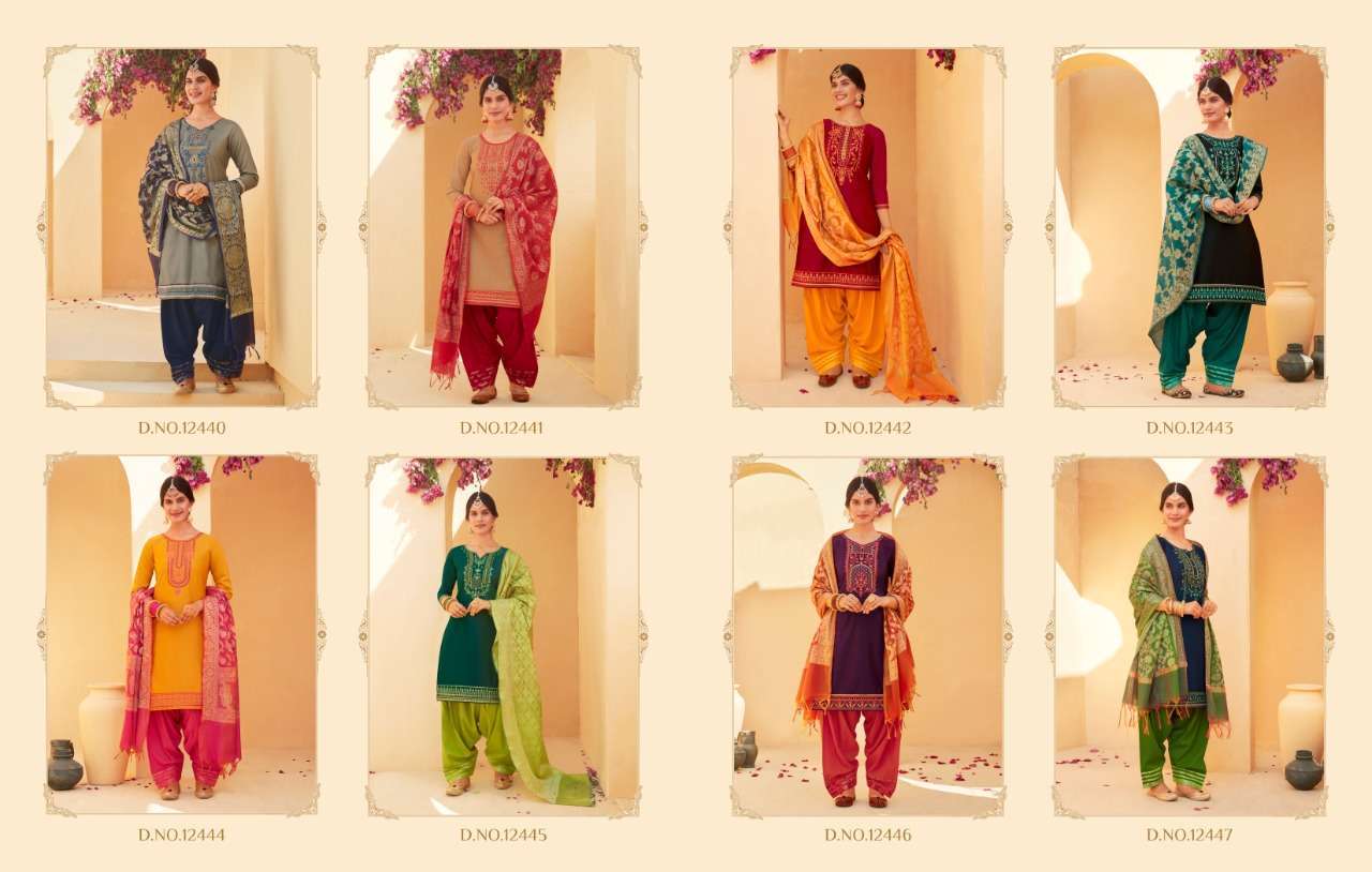 Multi Color Kalaroop Sunheri By Patiyala Vol 4 Jam Silk With Work Readymade Suit Catalog