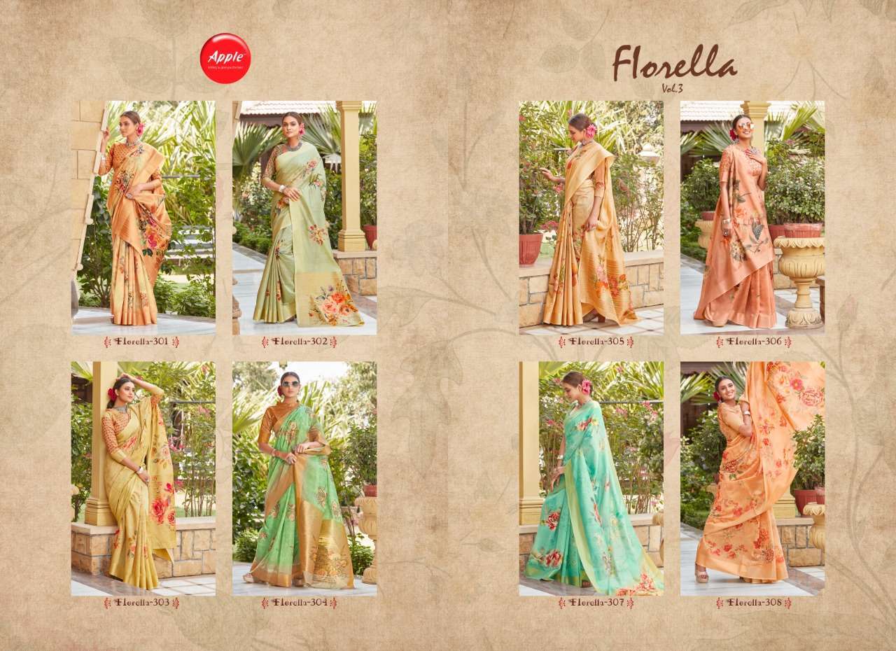 Multi Color Apple Saree Florella Vol 3 Cotton Silk Fancy Party Wear Saree Catalog