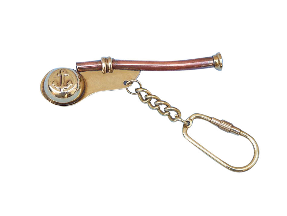 Brown Nautical Key Chain Bosun Whistle 3"