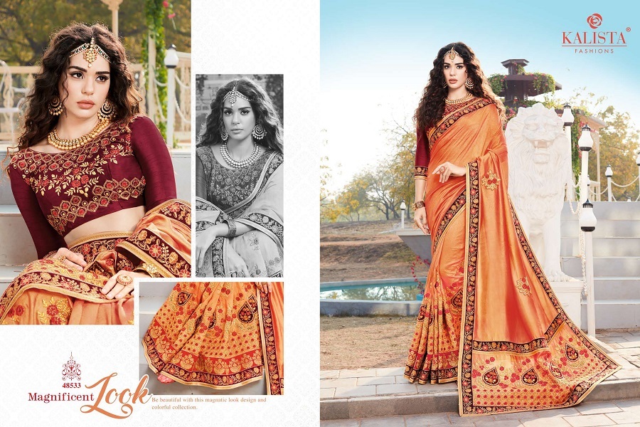 Multi Color Kalista Nagma Vichitra Silk Designer Embroidered Saree Catalog