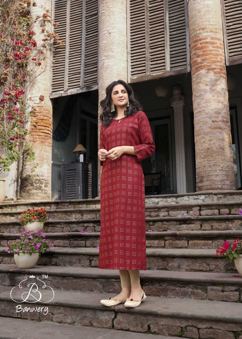 Colourbar Rayon With Guaranteed Banarasi Foil Print Kurtis - 14kg Heavy Rayon, Size M(38)-xxl(44), 1168.4 Mm Length, 3/4 Sleeve Style, Washable, Quick Dry