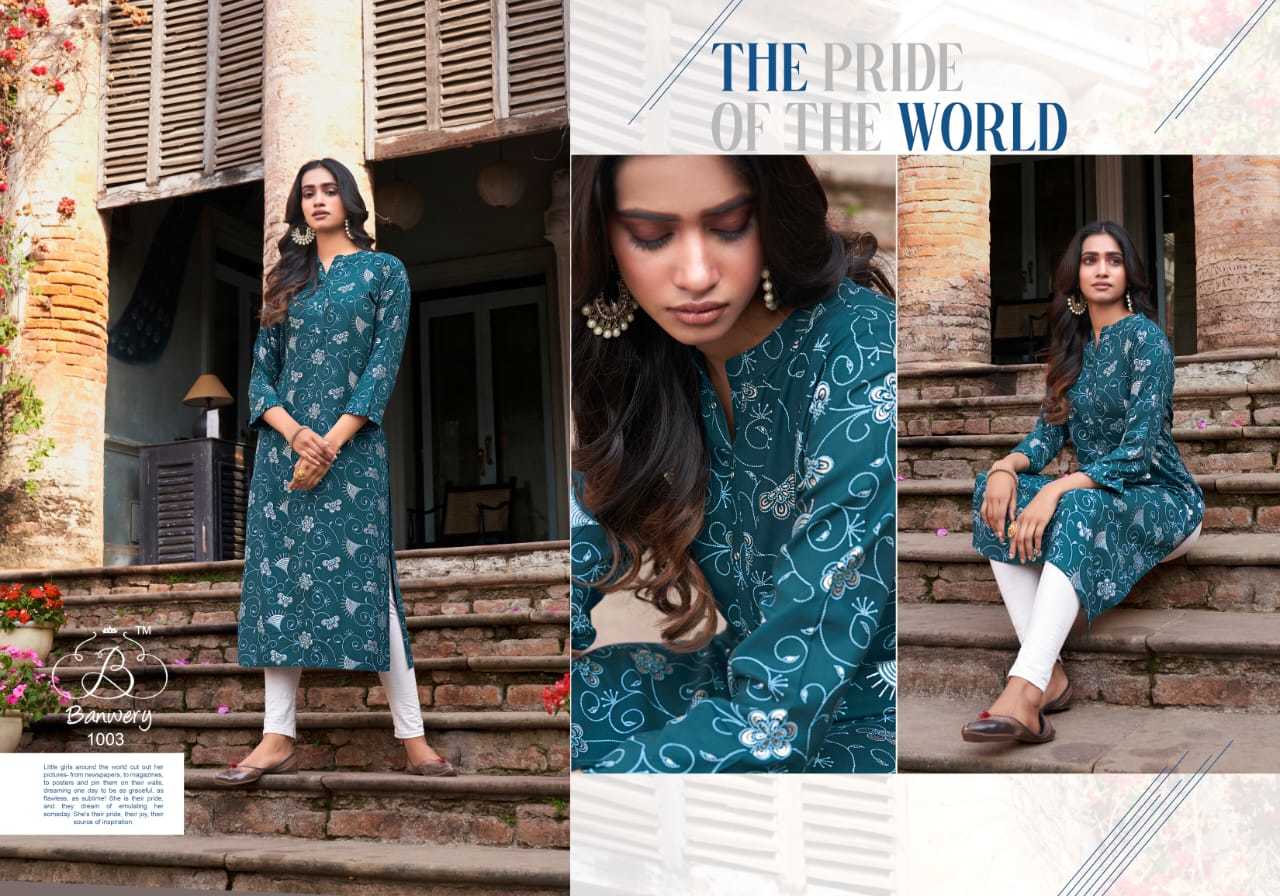 Colourbar Rayon With Guaranteed Banarasi Foil Print Kurtis - 14kg Heavy Rayon, Size M(38)-xxl(44), 1168.4 Mm Length, 3/4 Sleeve Style, Washable, Quick Dry