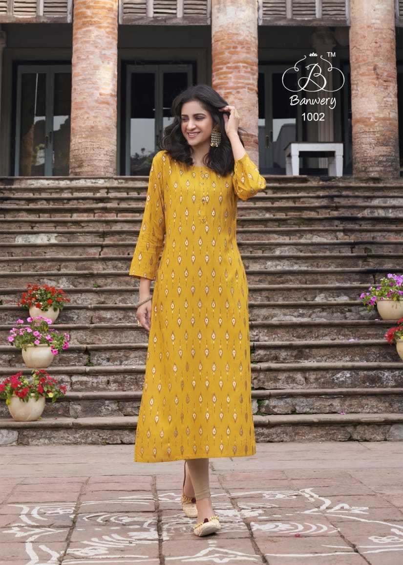 Colourbar Rayon With Guaranteed Banarasi Foil Print Kurtis - 14kg Heavy Rayon, Size M(38)-xxl(44), 1168.4 Mm Length, 3/4 Sleeve Style, Washable, Quick Dry